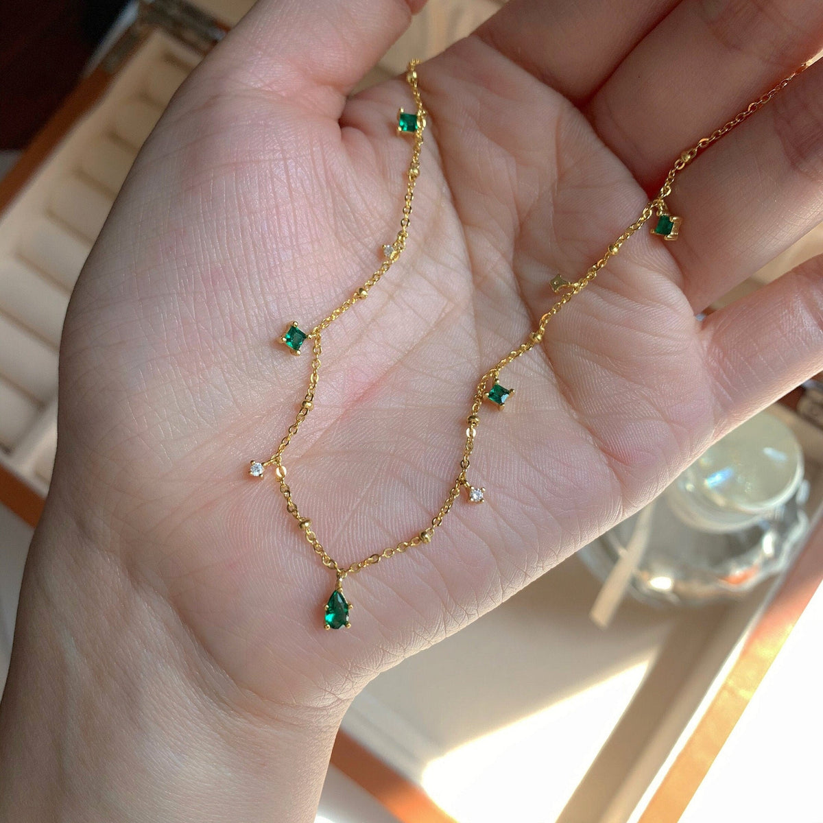 Handmade Emerald Green Droplet Necklace