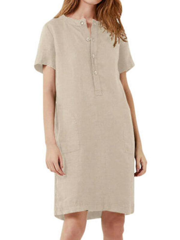 Loose V-Neck Medium Length Dress
