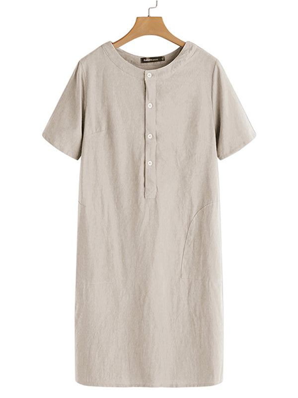 Loose V-Neck Medium Length Dress