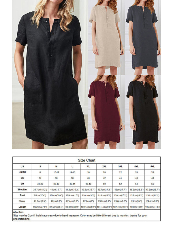 Loose V-Neck Medium Length Dress