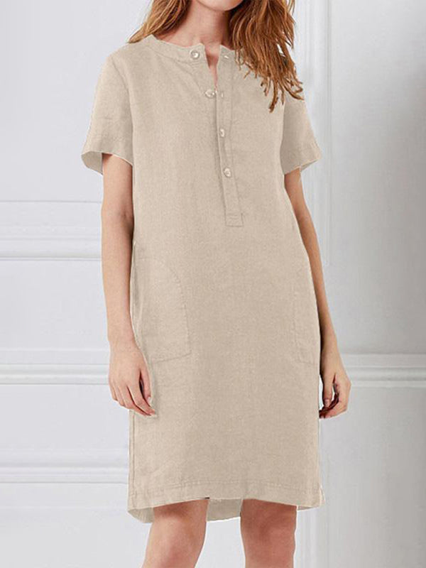 Loose V-Neck Medium Length Dress