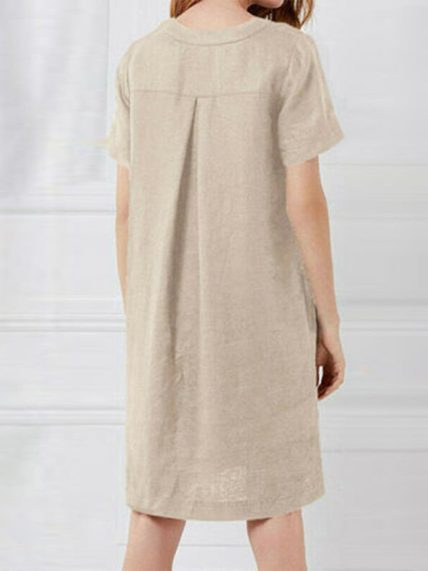 Loose V-Neck Medium Length Dress