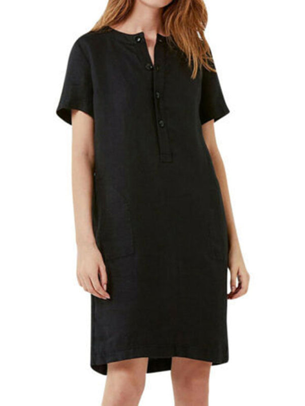 Loose V-Neck Medium Length Dress