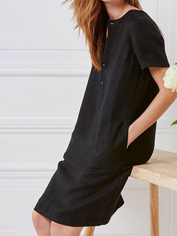 Loose V-Neck Medium Length Dress