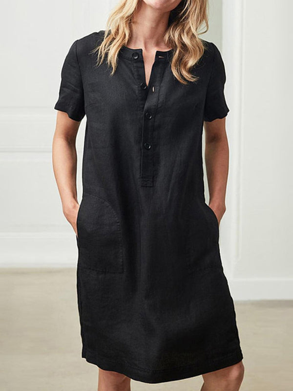 Loose V-Neck Medium Length Dress