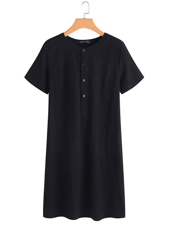 Loose V-Neck Medium Length Dress