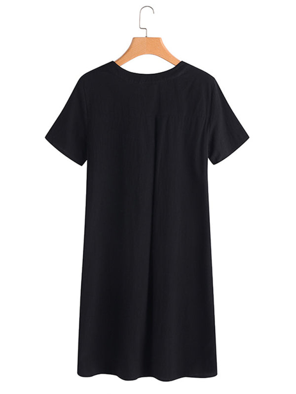 Loose V-Neck Medium Length Dress