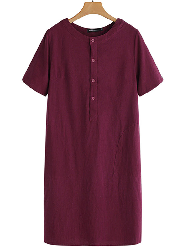 Loose V-Neck Medium Length Dress