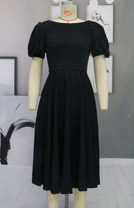 Solid Color Slim Fit Sexy Big Swing Dress