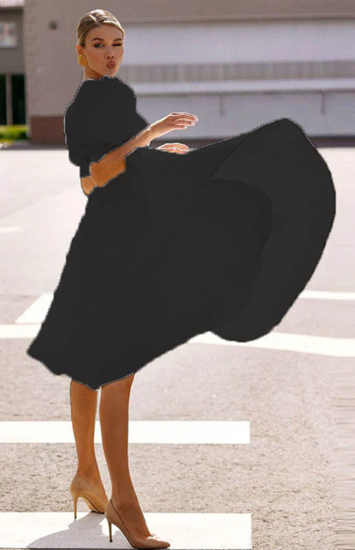 Solid Color Slim Fit Sexy Big Swing Dress