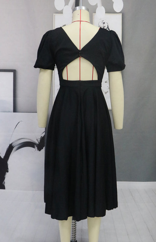 Solid Color Slim Fit Sexy Big Swing Dress