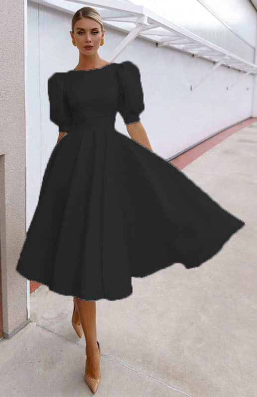 Solid Color Slim Fit Sexy Big Swing Dress
