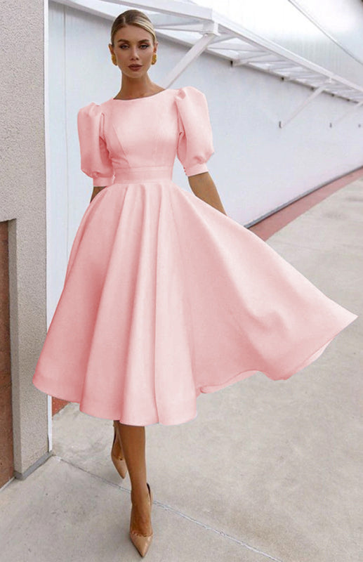 Solid Color Slim Fit Sexy Big Swing Dress