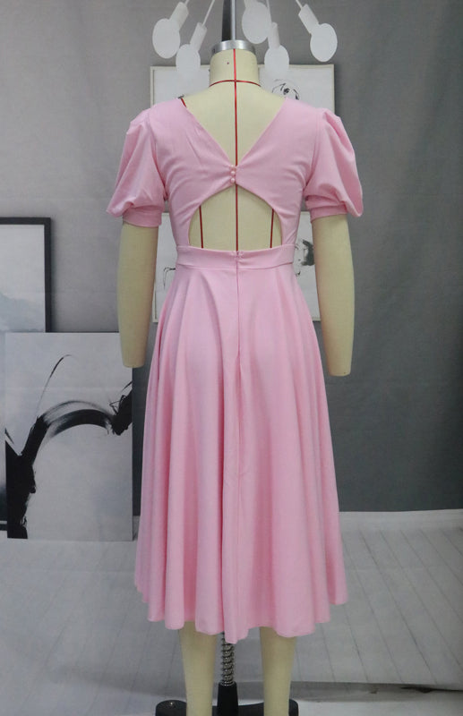 Solid Color Slim Fit Sexy Big Swing Dress
