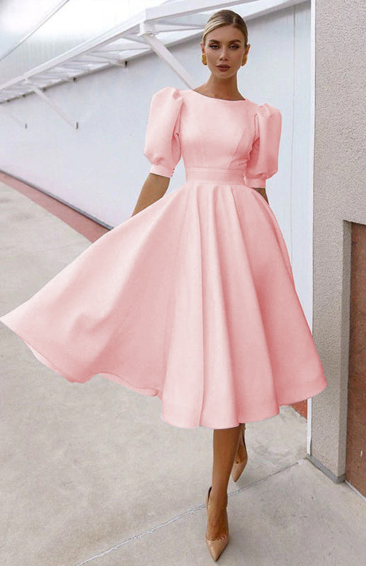 Solid Color Slim Fit Sexy Big Swing Dress