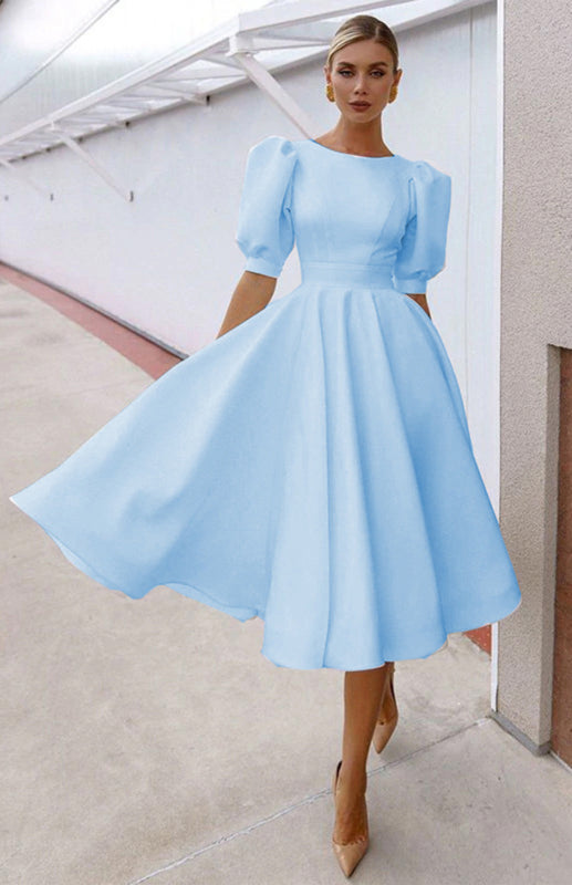 Solid Color Slim Fit Sexy Big Swing Dress