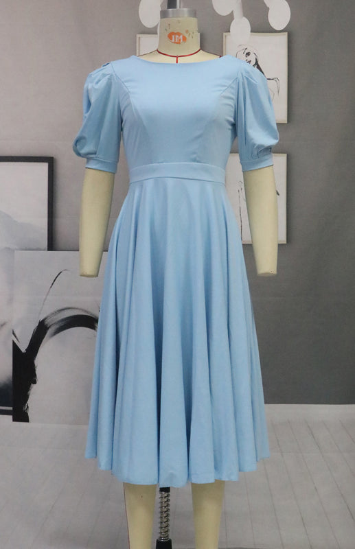 Solid Color Slim Fit Sexy Big Swing Dress