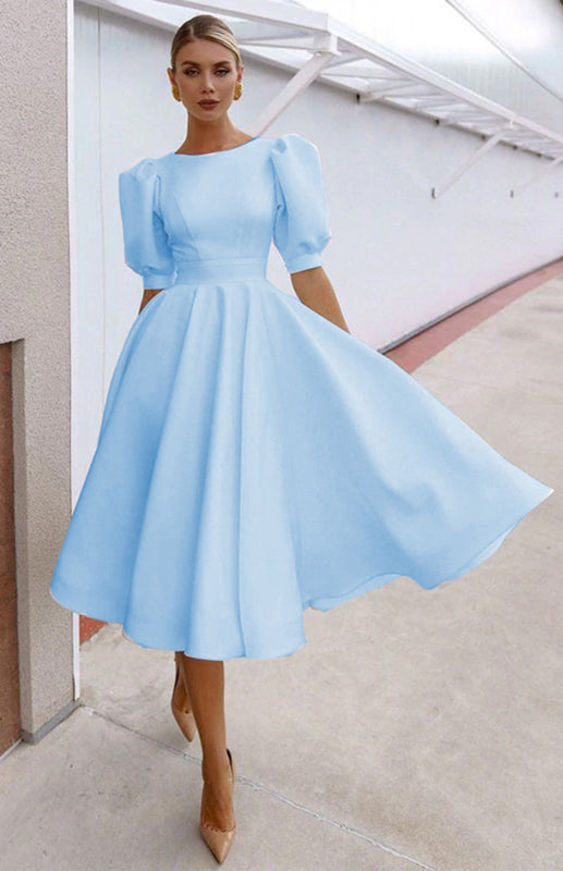 Solid Color Slim Fit Sexy Big Swing Dress