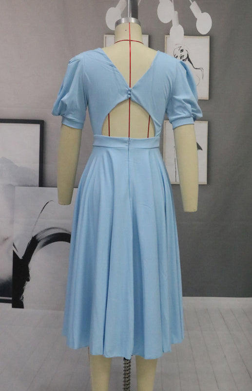Solid Color Slim Fit Sexy Big Swing Dress