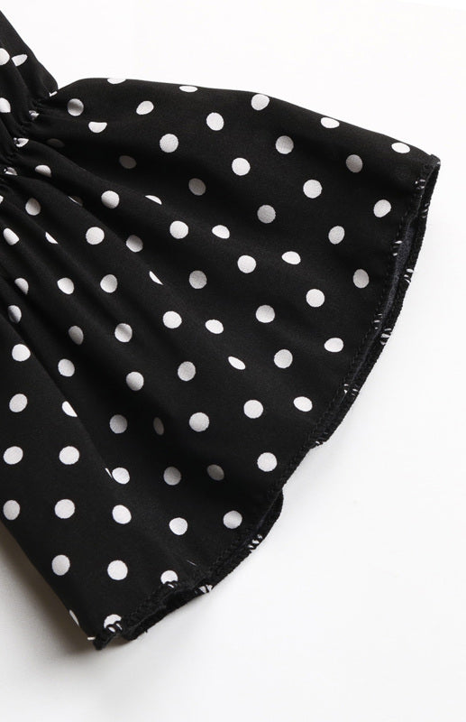 Ladies V-Neck Tie Long Sleeve Polka Dot Dress