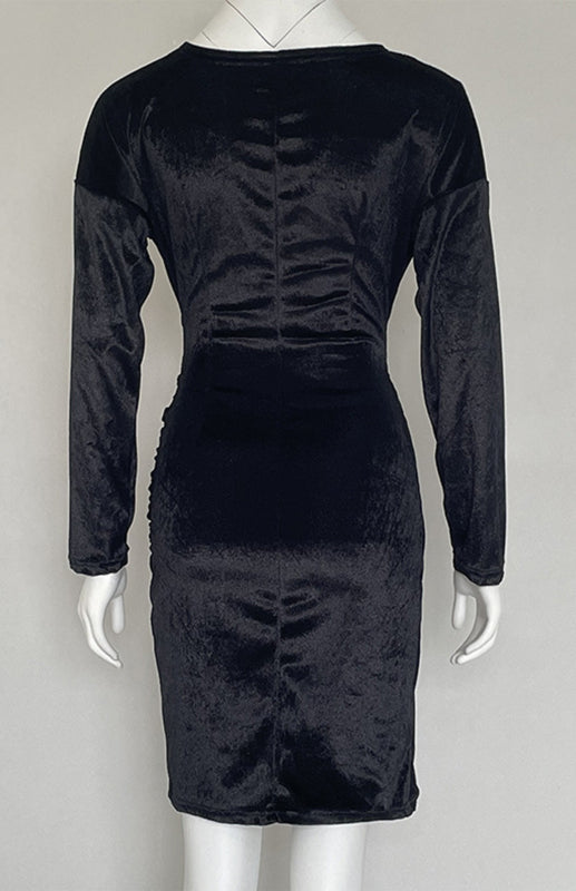 Sexy Velvet V-Neck Slim-Fit Split Cocktail Party Long-Sleeved Dress