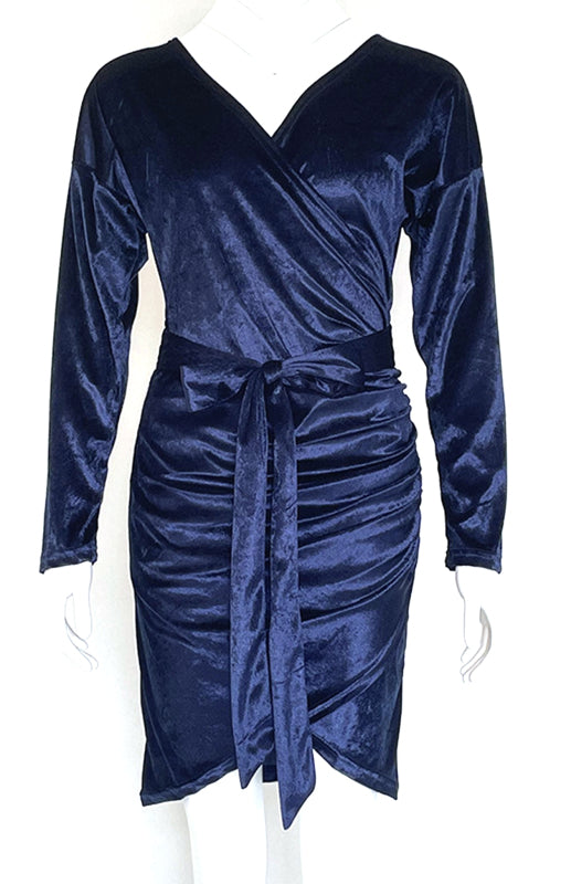 Sexy Velvet V-Neck Slim-Fit Split Cocktail Party Long-Sleeved Dress