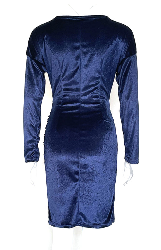 Sexy Velvet V-Neck Slim-Fit Split Cocktail Party Long-Sleeved Dress