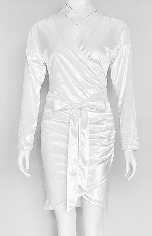 Sexy Velvet V-Neck Slim-Fit Split Cocktail Party Long-Sleeved Dress