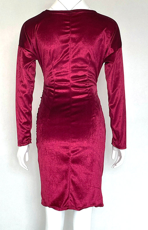 Sexy Velvet V-Neck Slim-Fit Split Cocktail Party Long-Sleeved Dress