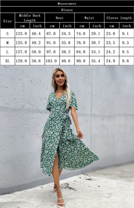Short Sleeve Lace-Up Cardigan Print Dress
