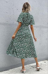 Short Sleeve Lace-Up Cardigan Print Dress