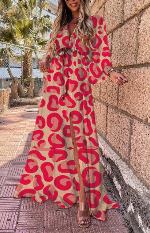 Temperament Holiday High Waist Print Dress