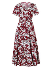 Bohemian Vintage Ethnic Pattern V-Neck Loose Long Dress