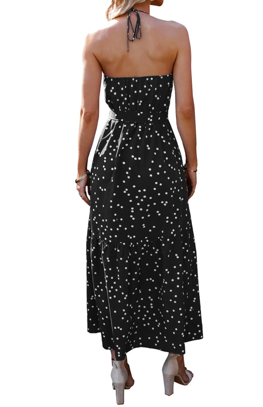 Ladies V Neck Sling Polka Dot Dress Long Dress