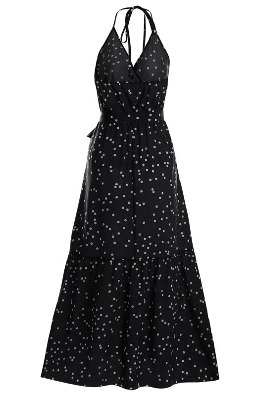 Ladies V Neck Sling Polka Dot Dress Long Dress