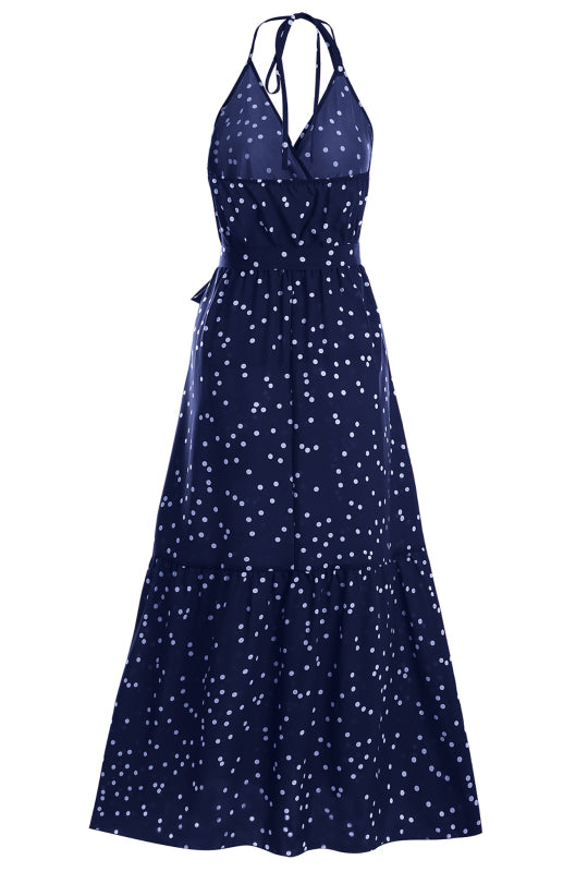Ladies V Neck Sling Polka Dot Dress Long Dress