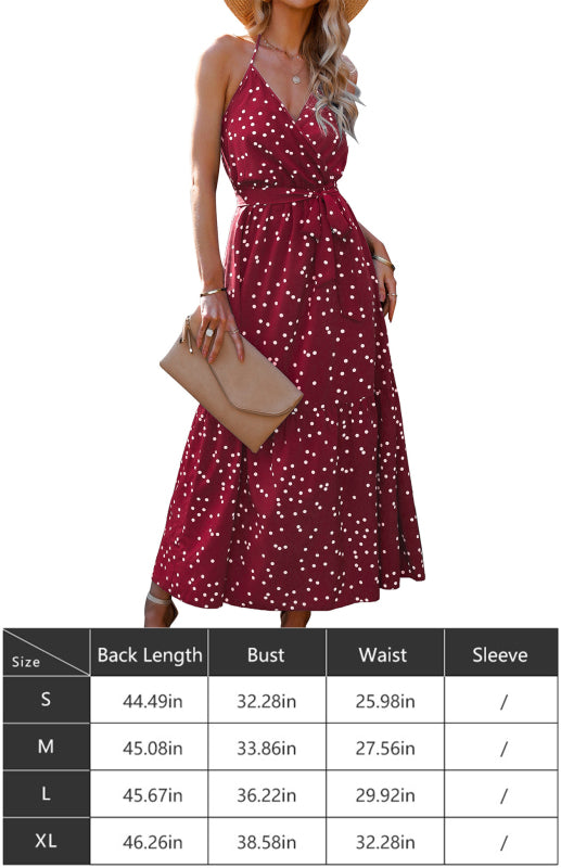 Ladies V Neck Sling Polka Dot Dress Long Dress