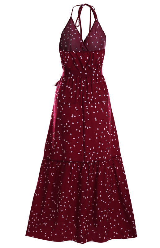 Ladies V Neck Sling Polka Dot Dress Long Dress