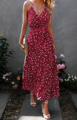 Ladies V Neck Sling Polka Dot Dress Long Dress