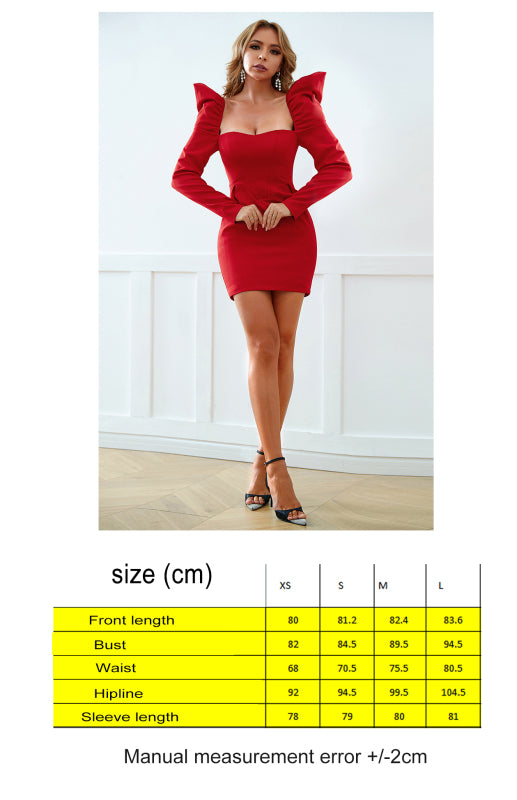 Ladies Square Neck Backless Sexy Package Hip Dress