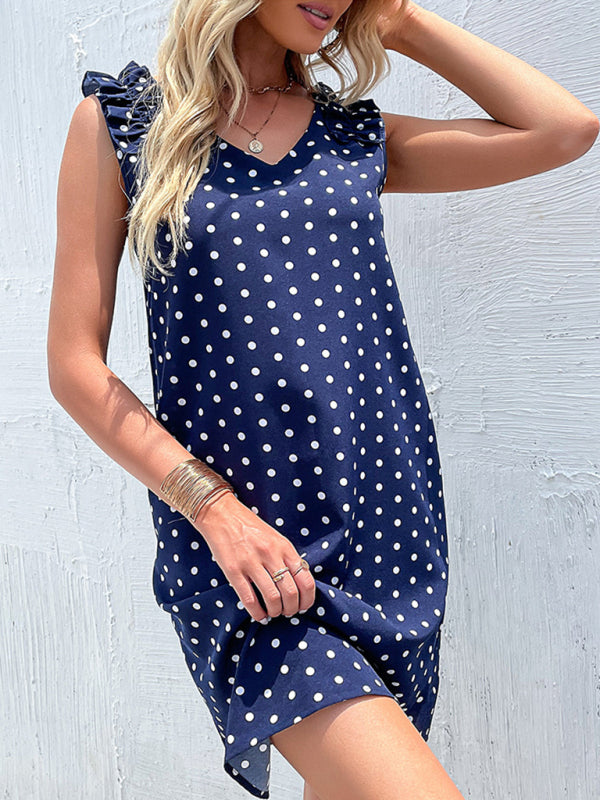 blue polka dot skirt European and American loose dress