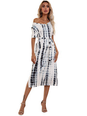 Short Sleeve Tie Dye Print Slim Fit European Dress