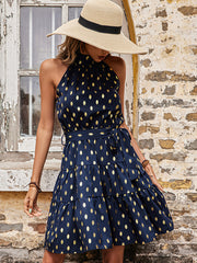 halterneck dress slim temperament blue sleeveless dress