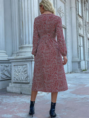 V -neck single -breasted cross -border long -sleeved dress autumn