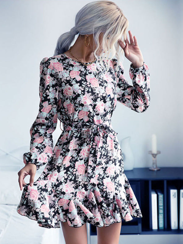 Short skirt women autumn and winter outer wearing long -sleeved dress