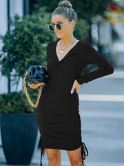 style long sleeve v-neck sexy slim dress skirt for autumn wear