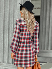 Seasonal single breasted plaid lace waist dress