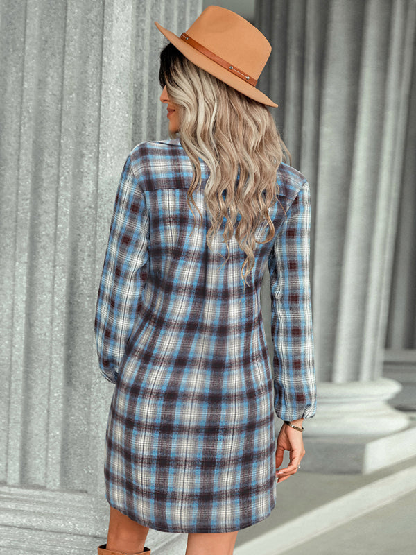 Seasonal single breasted plaid lace waist dress