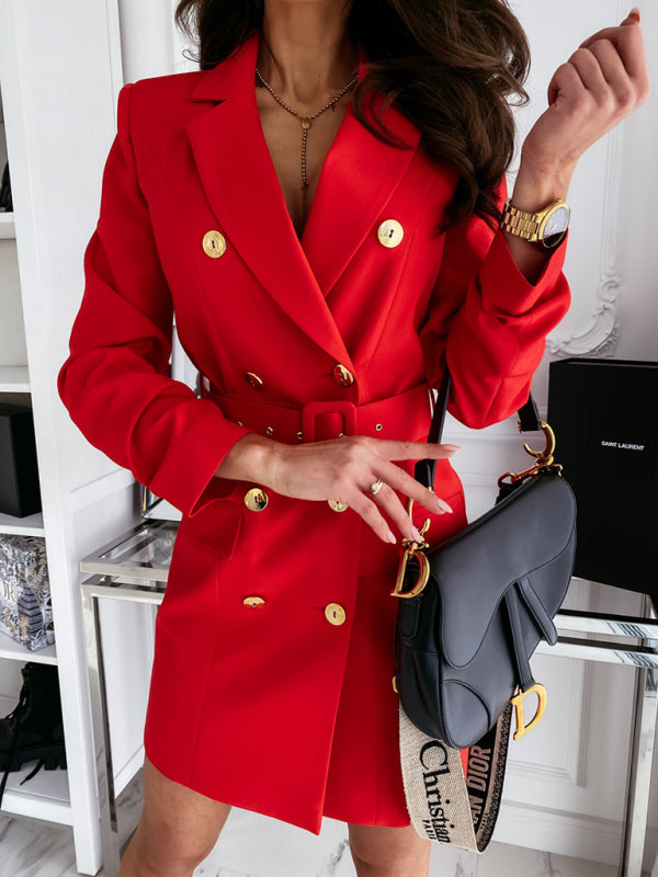 Long sleeve belt color suit dress coat style