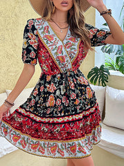 floral waist skirt printed ethnic style bohemian dress